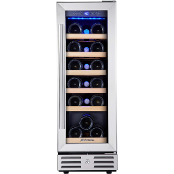 Kalamera Mini Fridge 18 Bottle - 12 inch Wine Cooler Refrigerator, Built-in or Freestanding, with Stainless Steel & Double-Layer Tempered Glass Door, and Temperature Memory Function Wine Fridge