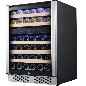 STAIGIS Wine Fridge, 24 inch Wine Cooler w/ 46 bottles Capacity, Built in Wine Cooler Refrigerator for Home with Stainless Steel Frame Door