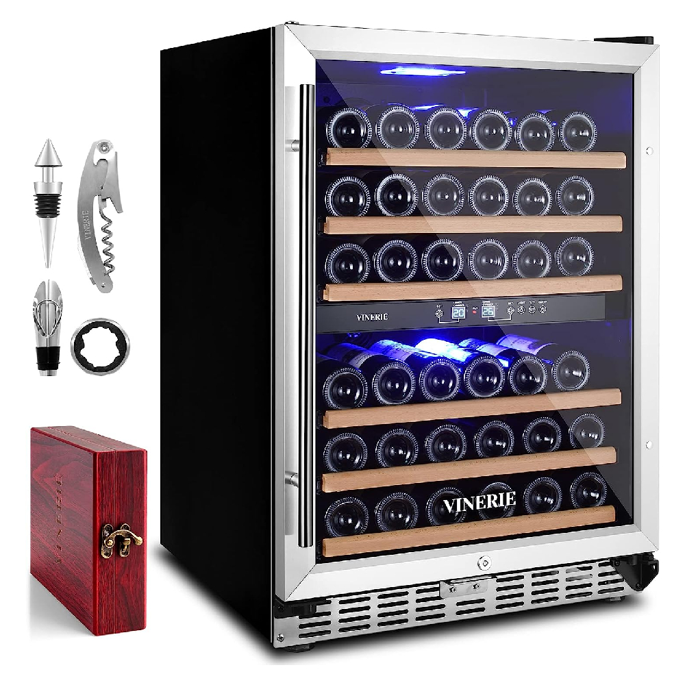VINERIE Premium 24 Inch Wine Cooler Refrigerators, 46 Bottle Dual Zone