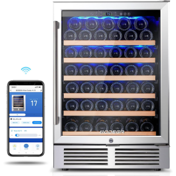 BODEGA 24 Inch Wine Cooler,52 Bottle Wine Refrigerator with WIFI APP Control Fits Champagne Bottles Keep Consistent Temperature Low noise Built in or Freestanding Wine Fridge for Home Office Bar