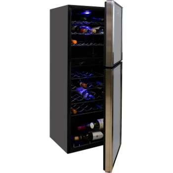 Koolatron 45 Bottle Dual Zone Wine Cooler, Black, 4.8 cu ft (136L) Compressor Wine Fridge, Freestanding Wine Cellar, Red, White, Sparkling Wine Storage in Home Bar, Kitchen, Apartment, Condo