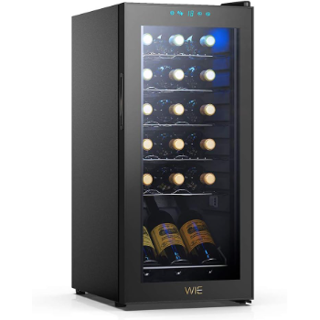 WIE 18 Bottle Compression Wine Cooler Refrigerator, White Red Wine Fridge Countertop Wine Refrigerators Freestanding Cellar w/Digital Control UV-Protective Auto-Defrost Airtight Glass Door