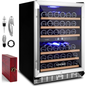 VINERIE Premium 24 Inch Wine Cooler Refrigerators, 46 Bottle Dual Zone Built-in or Freestanding Fridge with Upgrade Compressor & Tempered Glass Door, 41F-73F Digital Temperature Control