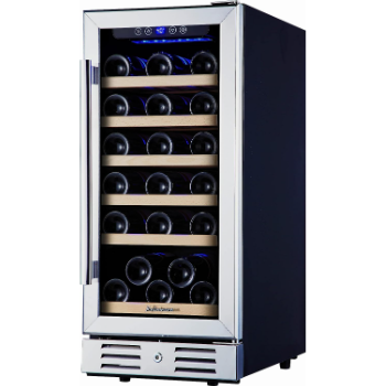 Kalamera 15” Wine Cooler and Fridge 30 Bottle Built-in Wine Refrigerator - For Kitchen or Bar with Blue Interior Light & Temperature Memory Function