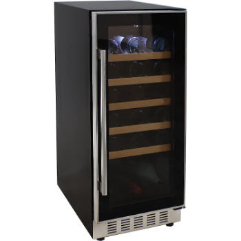 Sunnydaze Stainless Steel Beverage and Wine Cooler Single Zone Refrigerator with Sliding Wooden Shelves, Touchpad Temperature Control and LED Light - 33-Bottle Capacity - Black